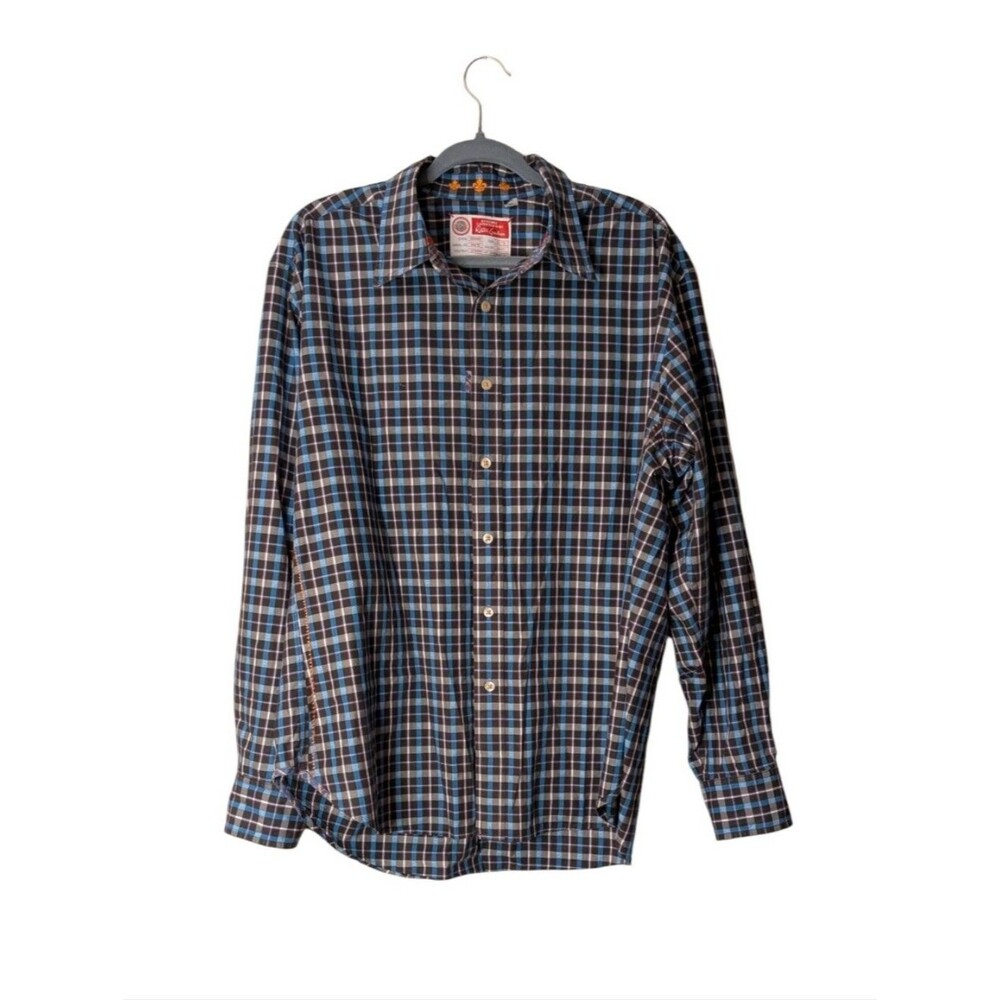 Robert Graham The Freshly Laundered Shirt Blue Black Orange Plaid size XL cotton